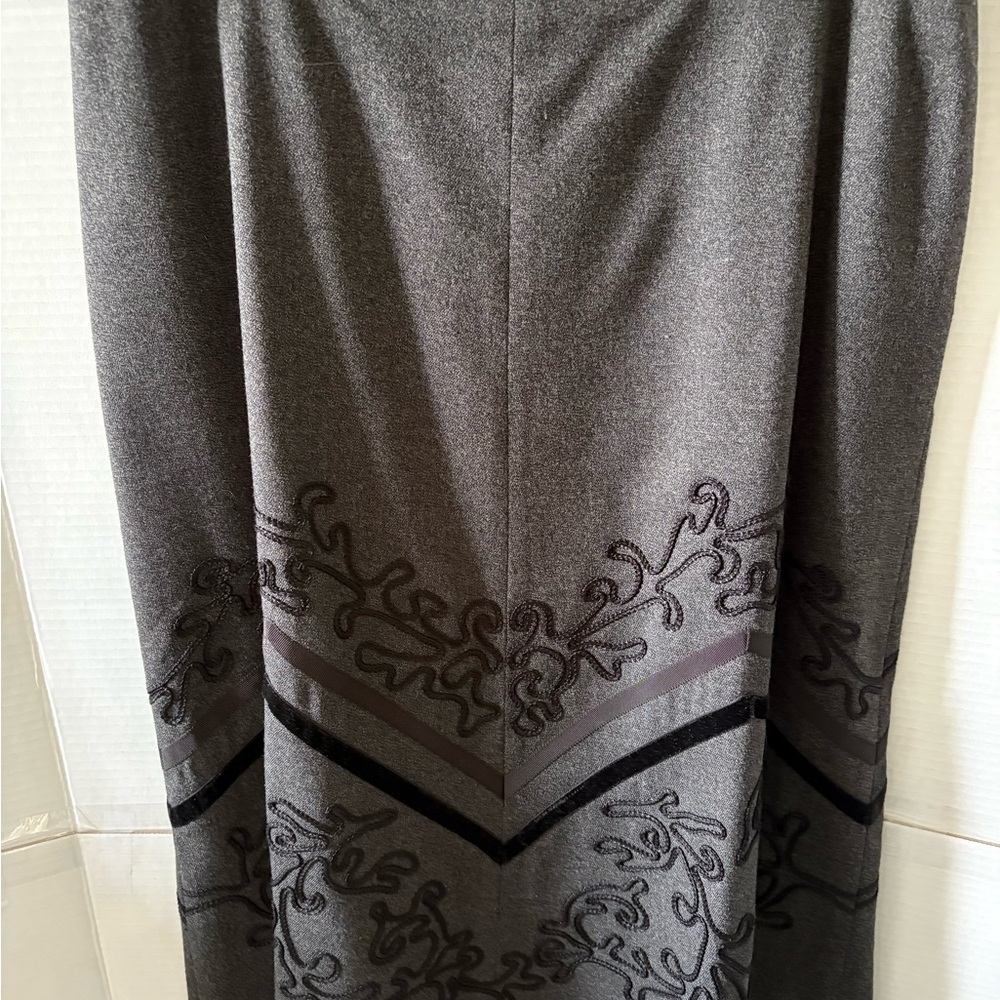 LOFT Gray Maxi Skirt with Black Embroidery